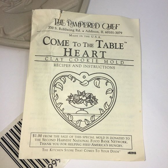 Pampered Chef Clay Cookie Mold Come To The Table Heart Vintage 1999 Baking Cook - Picture 6 of 12